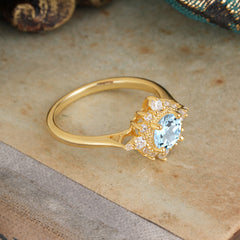 Vintage Round Cut Cluster Aquamarine Wedding Ring Flower Engagement Ring