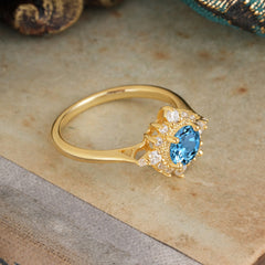 Vintage Round Cut Cluster Aquamarine Wedding Ring Flower Engagement Ring