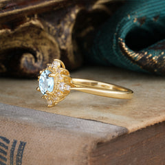 Vintage Round Cut Cluster Aquamarine Wedding Ring Flower Engagement Ring