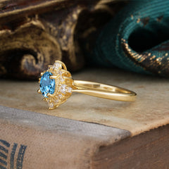 Vintage Round Cut Cluster Aquamarine Wedding Ring Flower Engagement Ring