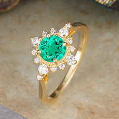 Vintage Round Cut Cluster Emerald Wedding Ring Flower Engagement Ring