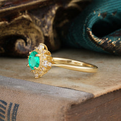 Vintage Round Cut Cluster Emerald Wedding Ring Flower Engagement Ring