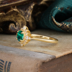 Vintage Round Cut Cluster Emerald Wedding Ring Flower Engagement Ring