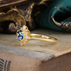 Vintage Round Cut Cluster Alexandrite Wedding Ring Flower Engagement Ring