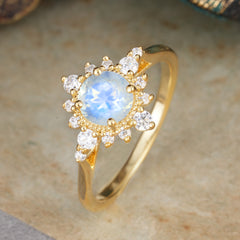 Vintage Round Cut Cluster Moonstone Wedding Ring Flower Engagement Ring