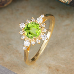 Vintage Round Cut Cluster Peridot Wedding Ring Flower Engagement Ring