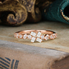 Half Eternity Straight Wedding Band Cluster Moissanite Stacking Ring