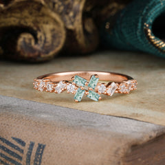 Half Eternity Straight Wedding Band Cluster Natural Moss Agate Stacking Ring