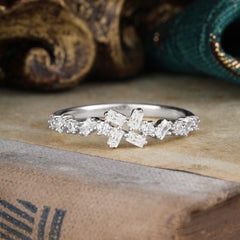Half Eternity Straight Wedding Band Cluster Moissanite Stacking Ring