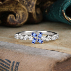 Half Eternity Straight Wedding Band Cluster Sapphire Stacking Ring