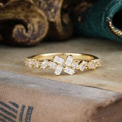 Half Eternity Straight Wedding Band Cluster Moissanite Stacking Ring