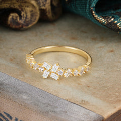 Half Eternity Straight Wedding Band Cluster Moissanite Stacking Ring