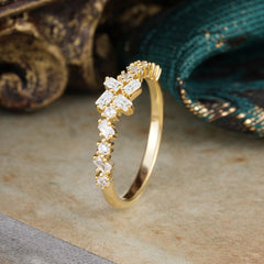 Half Eternity Straight Wedding Band Cluster Moissanite Stacking Ring