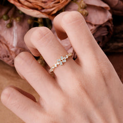 Half Eternity Straight Wedding Band Cluster Moissanite Stacking Ring