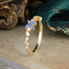 Half Eternity Straight Wedding Band Cluster Sapphire Stacking Ring