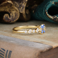 Half Eternity Straight Wedding Band Cluster Sapphire Stacking Ring