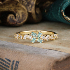 Half Eternity Straight Wedding Band Cluster Natural Moss Agate Stacking Ring