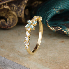 Half Eternity Straight Wedding Band Cluster Natural Moss Agate Stacking Ring
