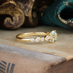 Half Eternity Straight Wedding Band Cluster Natural Moss Agate Stacking Ring