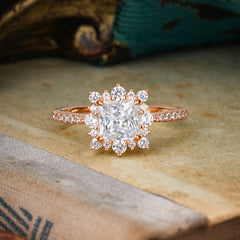 Princess Cut 1.2 Carat Moissanite Pave Ring Halo Engagement Ring