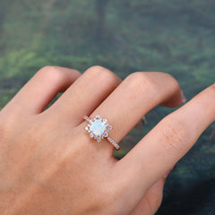 Princess Cut 1.2 Carat Opal Pave Ring Halo Engagement Ring