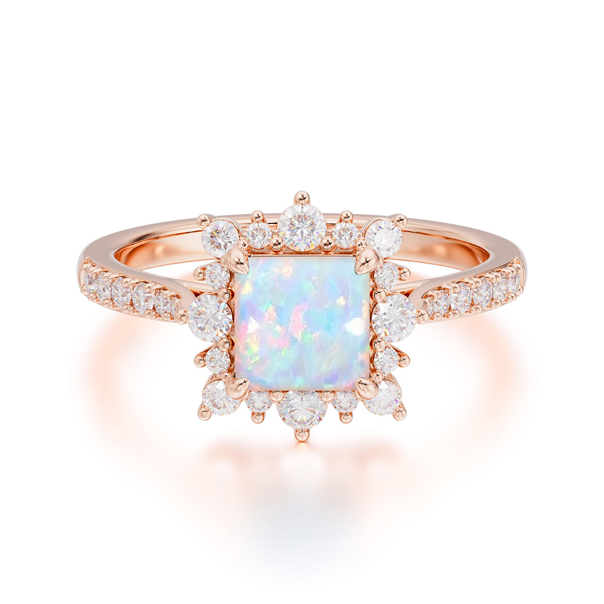 Princess Cut 1.2 Carat Opal Pave Ring Halo Engagement Ring