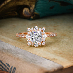Princess Cut 1.2 Carat Lab Diamond Pave Ring Halo Engagement Ring