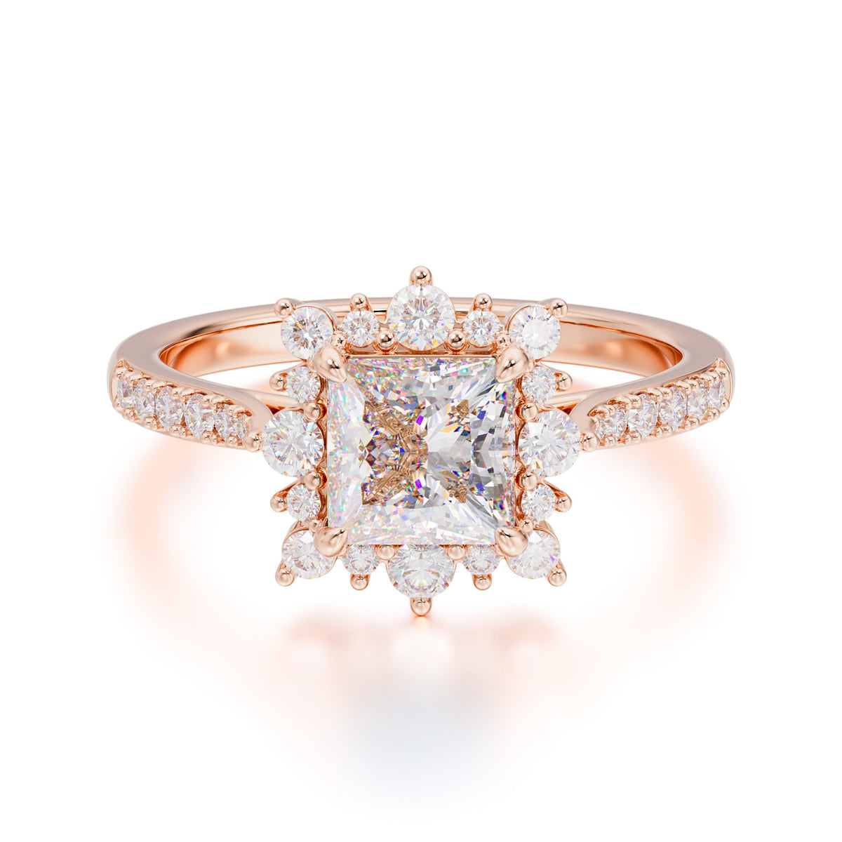 Princess Cut 1.2 Carat Moissanite Pave Ring Halo Engagement Ring