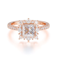 Princess Cut 1.2 Carat Moissanite Pave Ring Halo Engagement Ring