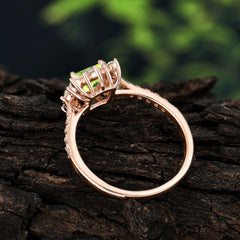 Princess Cut 1.2 Carat Peridot Pave Ring Halo Engagement Ring