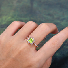 Princess Cut 1.2 Carat Peridot Pave Ring Halo Engagement Ring