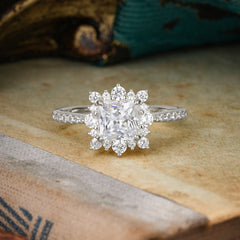 Princess Cut 1.2 Carat Moissanite Pave Ring Halo Engagement Ring