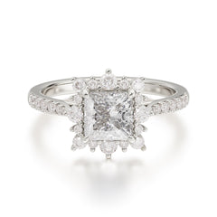 Princess Cut 1.2 Carat Moissanite Pave Ring Halo Engagement Ring