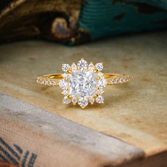 Princess Cut 1.2 Carat Moissanite Pave Ring Halo Engagement Ring