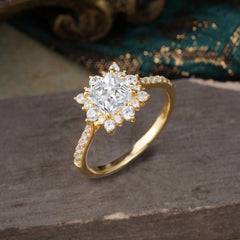 Princess Cut 1.2 Carat Moissanite Pave Ring Halo Engagement Ring