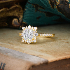 Princess Cut 1.2 Carat Moissanite Pave Ring Halo Engagement Ring