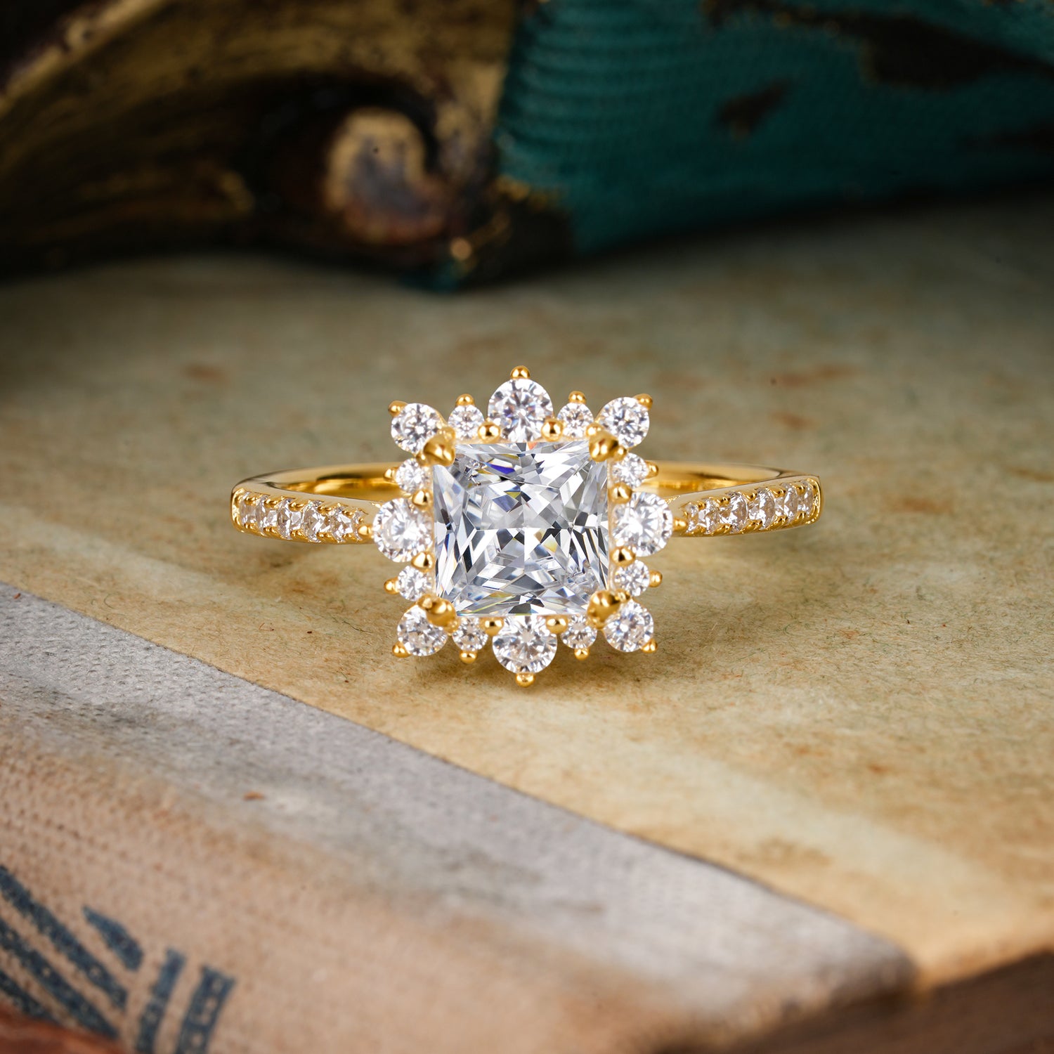 Princess Cut 1.2 Carat Lab Diamond Pave Ring Halo Engagement Ring
