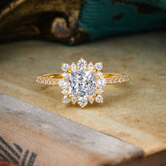 Princess Cut 1.2 Carat Lab Diamond Pave Ring Halo Engagement Ring