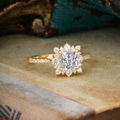 Princess Cut 1.2 Carat Lab Diamond Pave Ring Halo Engagement Ring