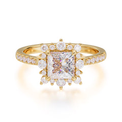 Princess Cut 1.2 Carat Moissanite Pave Ring Halo Engagement Ring