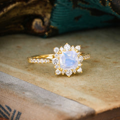 Princess Cut 1.2 Carat Moonstone Pave Ring Halo Engagement Ring
