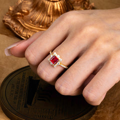 Princess Cut 1.2 Carat Ruby Pave Ring Halo Engagement Ring