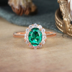 1.5 Carat Classic Halo Lab Grown Emerald Ring Oval Shaped Engagement Ring