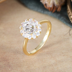 1.5 Carat Classic Halo Lab Grown Moissanite Ring Oval Shaped Engagement Ring