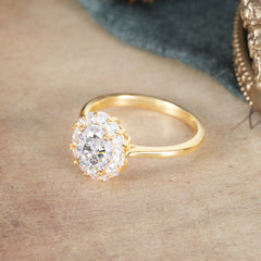 1.5 Carat Classic Halo Lab Grown Moissanite Ring Oval Shaped Engagement Ring