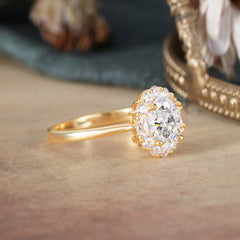 1.5 Carat Classic Halo Lab Grown Moissanite Ring Oval Shaped Engagement Ring