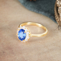 1.5 Carat Classic Halo Lab Grown Sapphire Ring Oval Shaped Engagement Ring