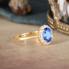 1.5 Carat Classic Halo Lab Grown Sapphire Ring Oval Shaped Engagement Ring
