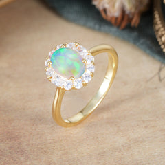 1.5 Carat Classic Halo Lab Grown Opal Ring Oval Shaped Engagement Ring