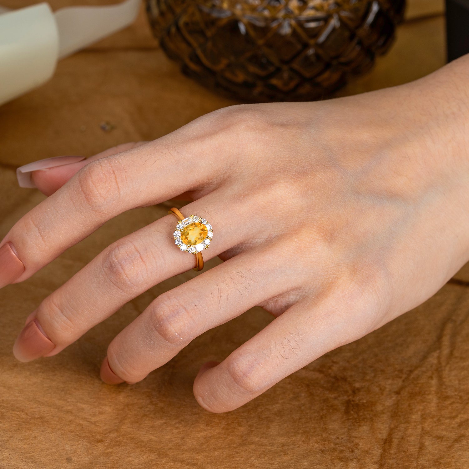 1.5 Carat Classic Cluster Citrine Ring Oval Shaped Engagement Ring
